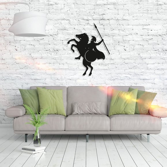 Spartan Soldier on a Horse Metal Wall Decor - Picture 2 of 2